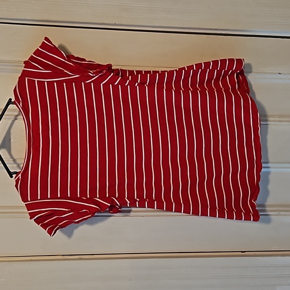 Maurices Red White Striped Double Ruffled Sleeve Top Medium - Picture 7 of 9
